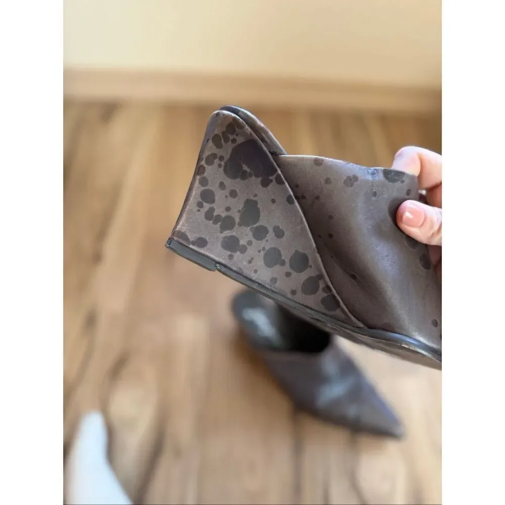 Free People Galactica Mules Point Toe Western Boho Leather Wedge Size 39 Brown